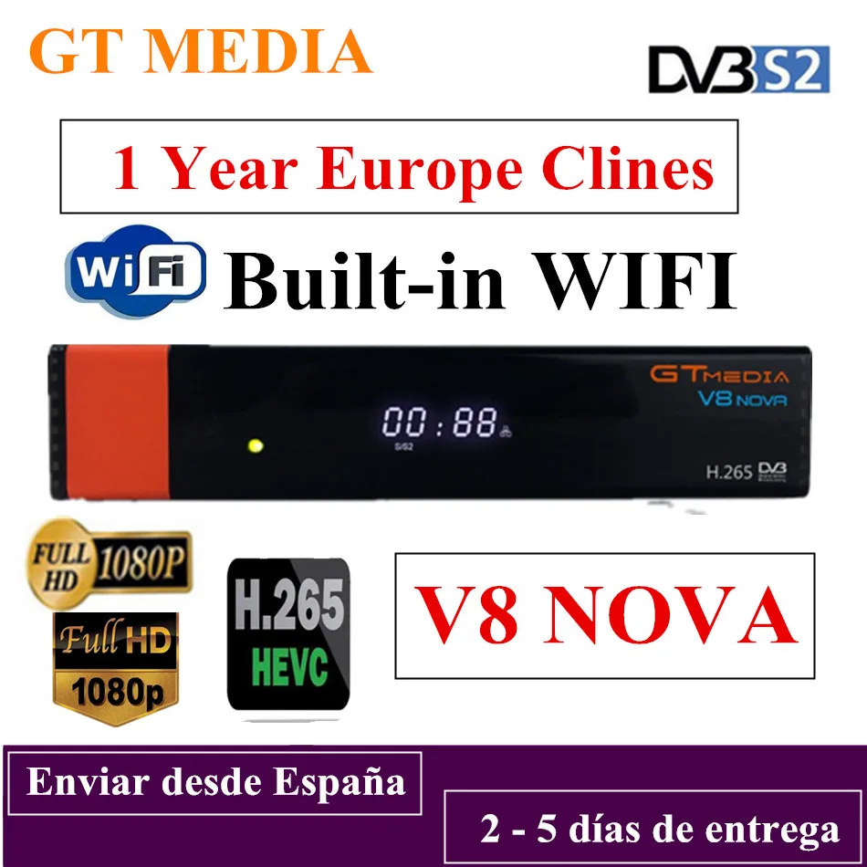 GT Media V8 Nova DVB-S2 Freesat спутниковый ресивер V8 Супер новая версия H.265 WI-FI + 1 год Европа Испания PT DE PO CCcam ТВ декодер