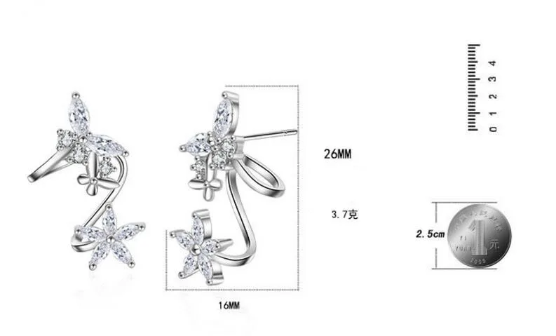 Anenjery, 925 пробы, серебряные, с бабочкой, блестящие, CZ, циркон, серьги-гвоздики для женщин, pendientes oorbellen, Букле д 'ореиль, подарок, S-E327