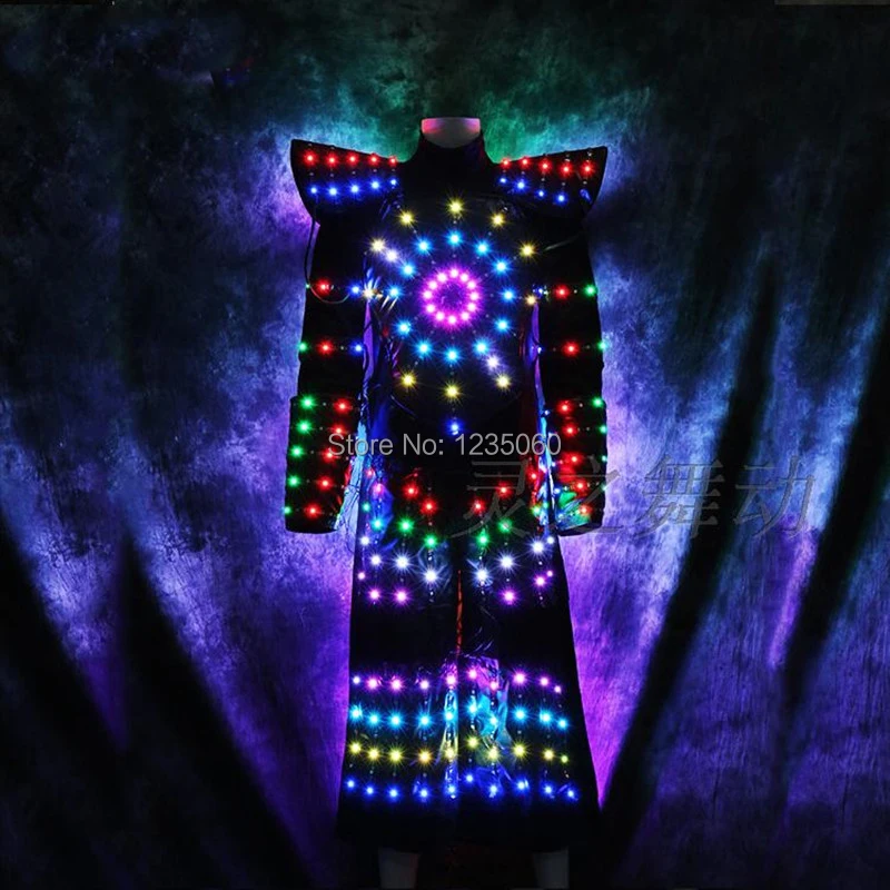 Halloween Full color LED Clothing Glowing Luminous Robot Suit Costumes Hot Fashion Twinkle Star Men Clothes Dance party wear | Дом и сад