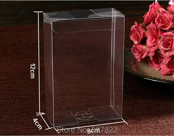 100PCS 4X8X12CM Plastic Packing Box Birthday Wedding Gift Packaging Box Clear PVC Box Cosmetic Bottle Boxes