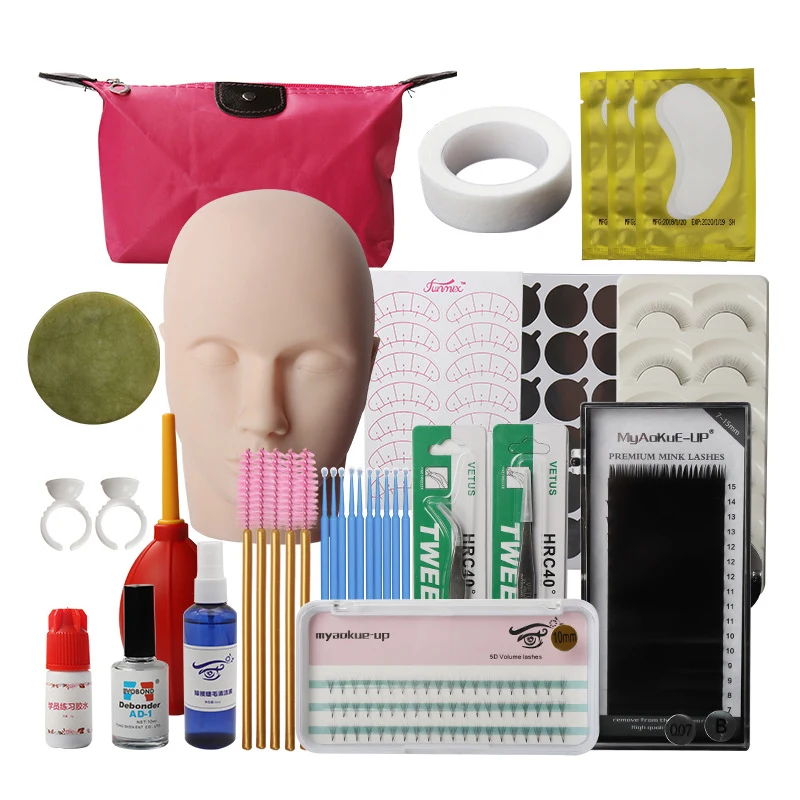 

19 in 1 False Eyelashes Extension Practice Exercise Kit Makeup Mannequin Head Set Grafting Eyelash Tools Kit Eye Lashes Graft