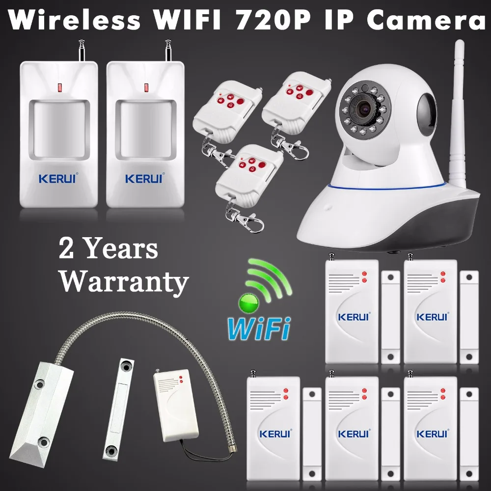  Wireless Wifi 720P Camera GSM SMS for Smart Home Alarm System Night Vision with Wireless Rolling Garage Door Sensor Detector 