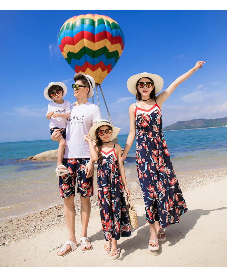 Одинаковые комплекты для семьи летнее модное платье для мамы и дочки футболка и штаны для папы и сына пляжное платье