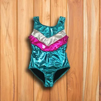 

2018 Kids Child Rhythmic Gymnastics Leotard For Girls Shiny Metallic Rhinestone Jumpsuit 100-140 cm