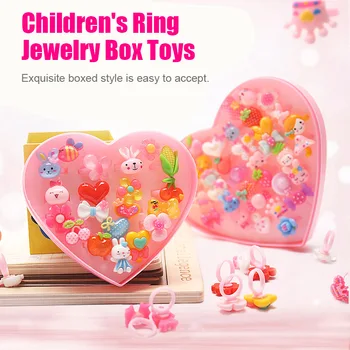 

Girls Ring Jewel Cartoon Animal Styled Rings with Heart Shape Storage Case S7JN