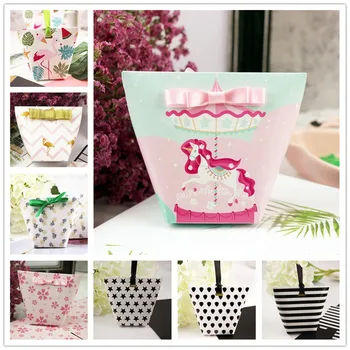 

100/50/25pcs Creative Flamingo/Unicorn Candy Boxes Baby Shower Wedding Gift Dragee Box Party Favors Package Carton Box+Ribbon