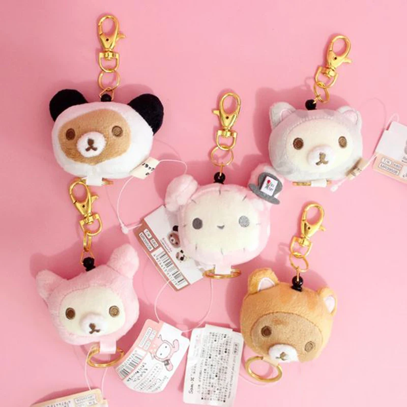 

1 Pc Kawaii Plush Cartoon Animal Rilakkuma Bear Rabbit Plush Retractable Keychain Pendant Plush toy for Men Women
