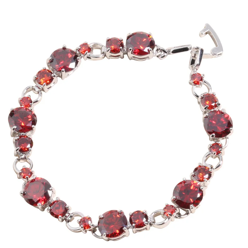 

Round Red Garnet 925 Sterling Silver For Women Link Chain Bracelet 6.5 - 7.5 inch L20077