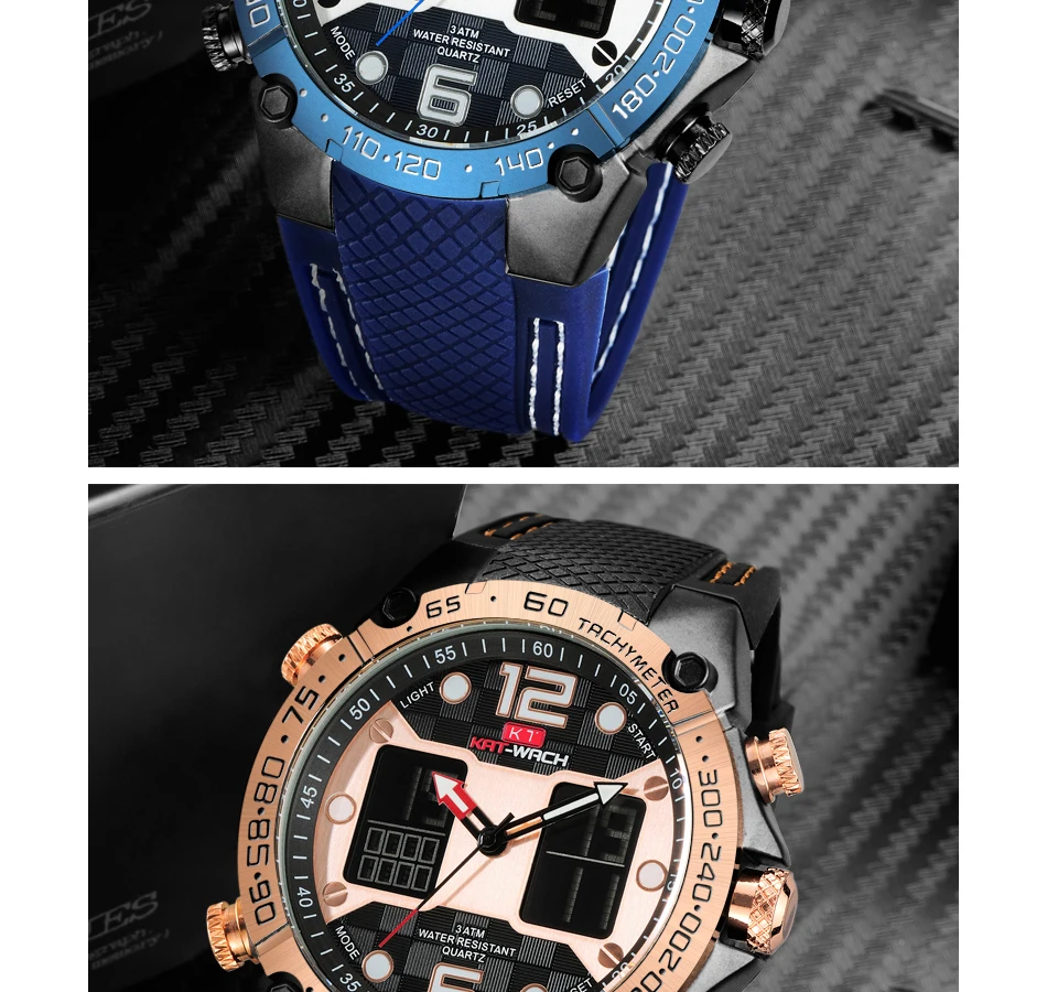 KAT-WACH, модные мужские спортивные часы, кварцевые аналоговые часы с датой, военные водонепроницаемые часы, цифровые часы из сплава, силиконовые часы для мужчин