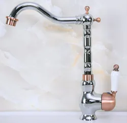 Polished Chrome Red Copper Brass Swivel Spout Single Ceramic Handle Kitchen/Bar Bathroom Sink Faucet Hot&Cold Mixer Tap anf910
