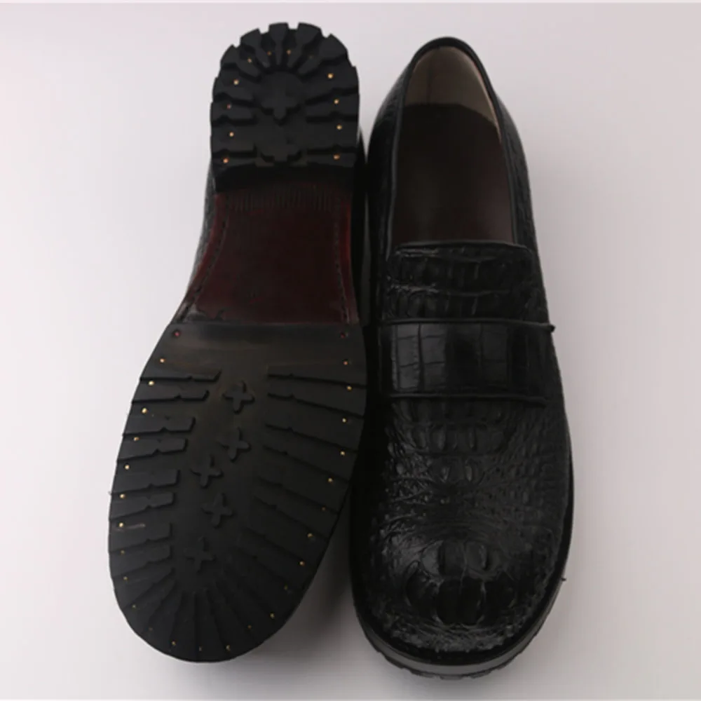Роскошная обувь для мужчин sipriks импортная обувь из натуральной крокодиловой кожи мужская обувь без шнуровки в деловом стиле ручной работы с закругленным носком 45 46 - Цвет: Черный