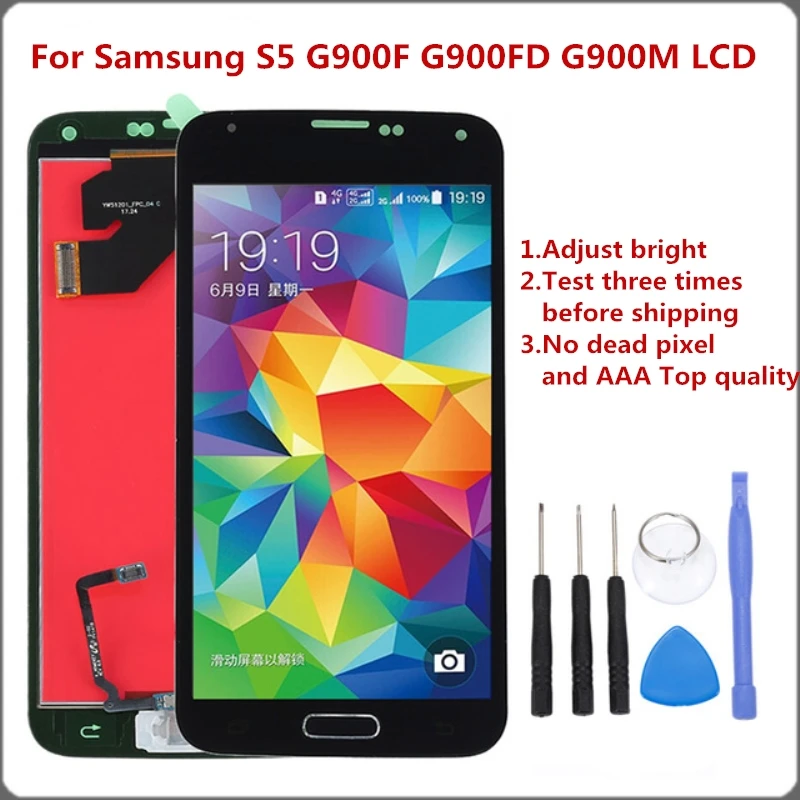 

LCD Replacement For Samsung Galaxy S5 i9600 G900 G900F G900A Phone LCD Display with Touch Screen Digitizer Assembly +Repair Tool