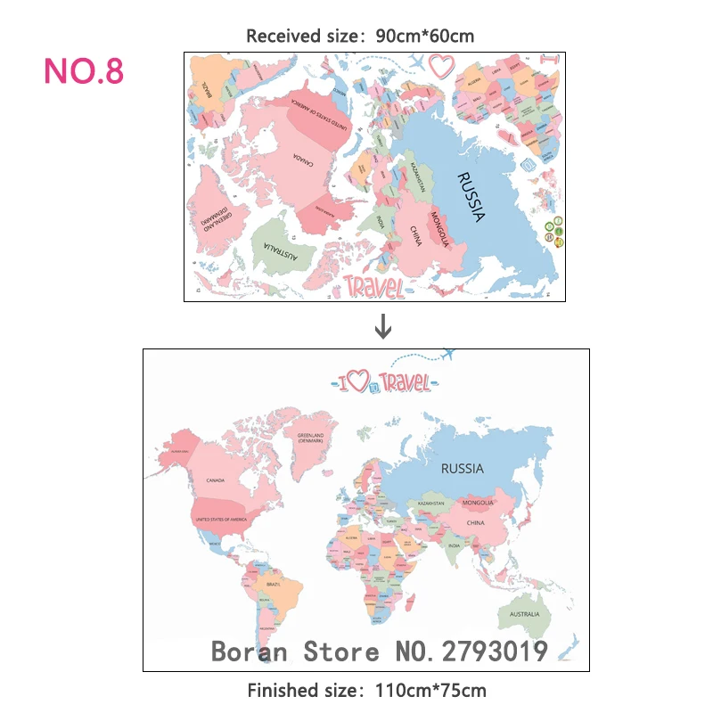 11 видов большая карта мира Наклейка на стену s мультяшная карта домашний декор для детской комнаты виниловые DIY наклейки на стены для путешествий круглый мир наклейка - Цвет: NO.8