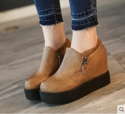 

GUIXIANGLAI Spring and autumn new style women's shoes with low top round toe middle heel and inside height shoes