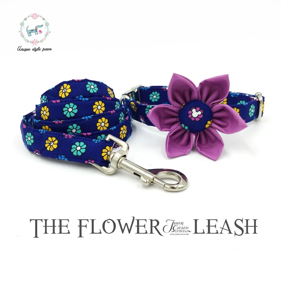 

Mickey Flowers Dog Cat Basic Collar And Leash Set with Flower Personal Custom Puppy Pet Necklace Head Collar