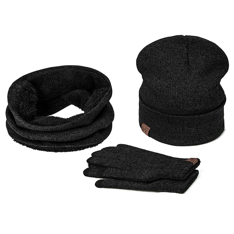 Dark Gray Модная зимняя шапка, шарф, перчатки для женщин и мужчин, толстая Хлопковая женская шапка и шарф, набор из шапки и шарфа для женщин, комплект из 3 предметов - Цвет: Dark Gray