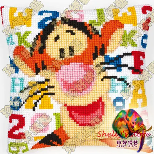 Jumping Tiger DIY Yarn Embroidery Cross Stitch Kit Cushion Pillowcase set Needlework Set Home Decoration Gift | Дом и сад