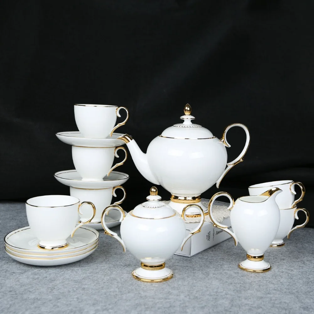 

15 PCS Luxury Bone China Mug Plate Pot Jug, Phnom/ Silver Penh Porcelain Milk Coffee Tea set with Free Shipping