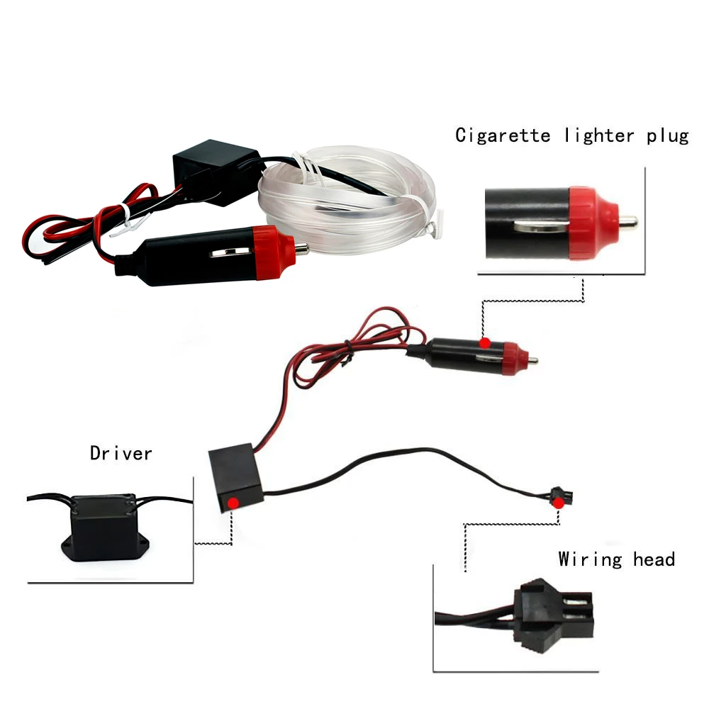 Универсальная Гибкая EL проволочная канатная трубка для украшения интерьера автомобиля, лампа для настройки автомобиля, светодиодный неоновый светящийся свет, 12 В