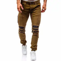 Новый Frayed Stretch мотоциклетные Slim Fit байкер джинсы модные Для мужчин S designed Moto Jean для Для мужчин 2018 Повседневное патч Джинсы для женщин брюки