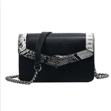 YEJIA FASHION Schlange Muster Schwarze Frauen Umhängetasche Kette Riemen Weibliche Schultertasche Dame Casual Klappe Umhängetaschen