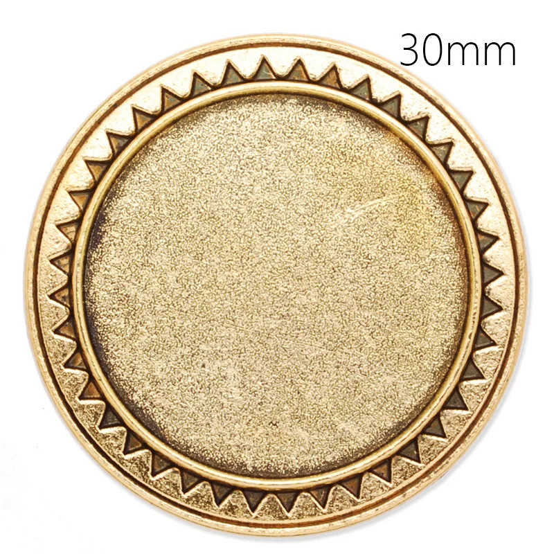 Retro Style Antique Gold Plated Brooch Blanks with 30mm Round Bezel-Safety Pin Fastening-10pcs/lot