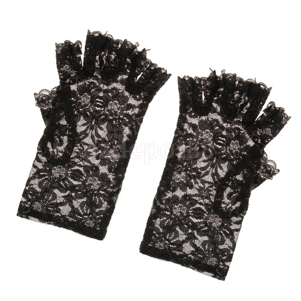 Wedding Bridal Lace Flower Half Finger Glove Party Accessories Gloves 