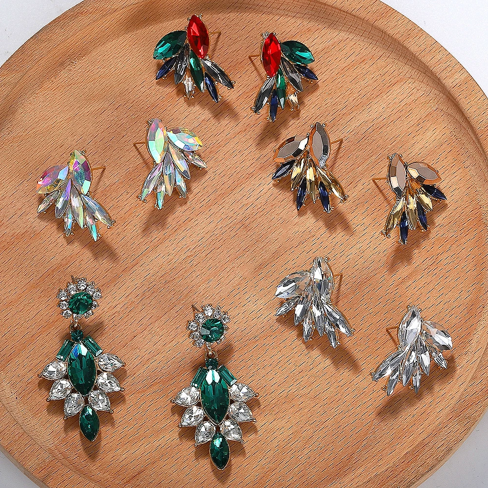 

Luxury Wedding Colorful Crystal Drop Dangle Earrings for Women Bohemian Shiny Statement Hanging Earrings Bridal Jewelry Bijoux