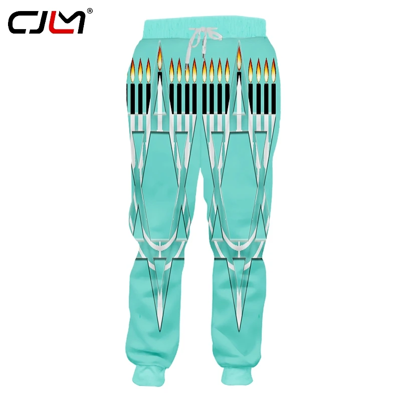

CJLM Man New Black White Stitching Sweatpants 3D Printed Candle And Hexagonal Star Hanukkah Men's Clothing Chinese Style