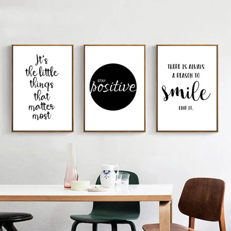 Nordic Черный и белый Wall Art мотивационные жизнь картина с цитатой Плакаты печатает