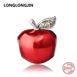 Новинка 925 г. роскошные серебряные шарики эмаль Red Apple Подвески Подходит Pandora прелести браслет женщин поделок шарики изготовления ювелирных