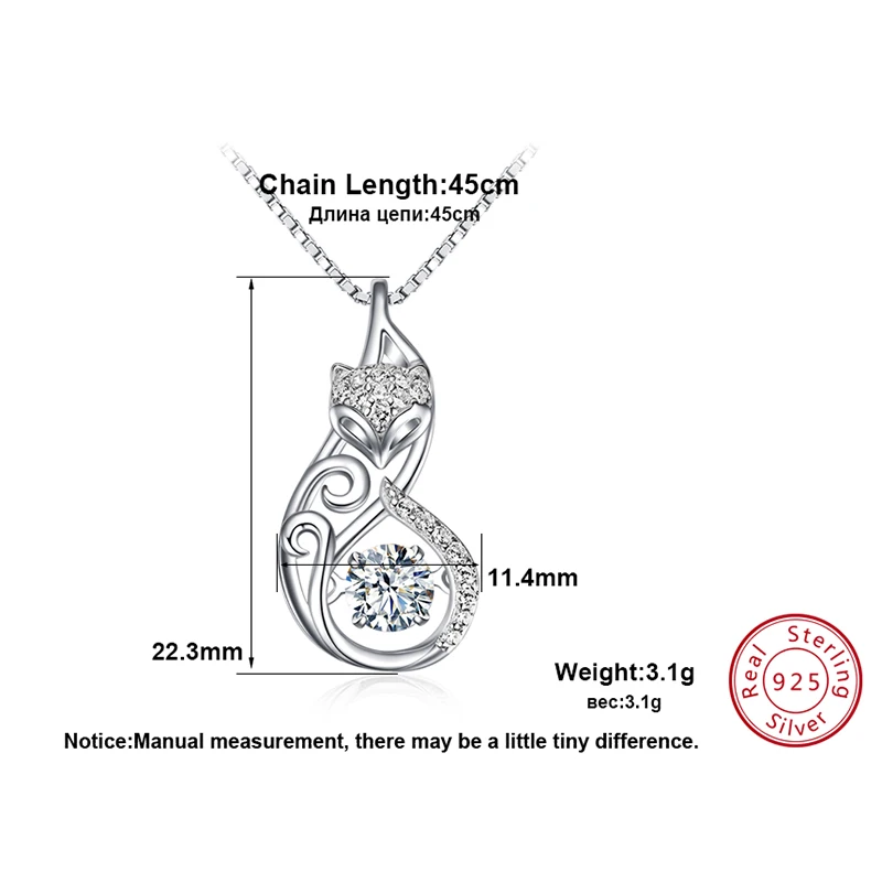 ORSA JEWELS, милое ожерелье из серебра 925 пробы с лисой и вставкой, 1 карат, подвижное Очаровательное ожерелье из стерлингового серебра с кубическим цирконием, ювелирное изделие SN53