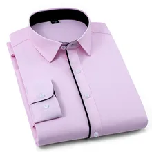 Весенний длинный рукав квадратный воротник черная линия спереди без нагрудного кармана нежелезная приталенная саржевая Мужская официальная одежда рубашки