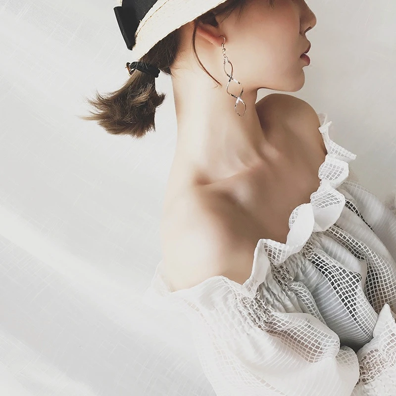 E0247 Fashion Double Loop Drop Earrings For Women Long Wave Dangle Earrings High Quality Statement Wedding Jewelry Wholesale - Image 6