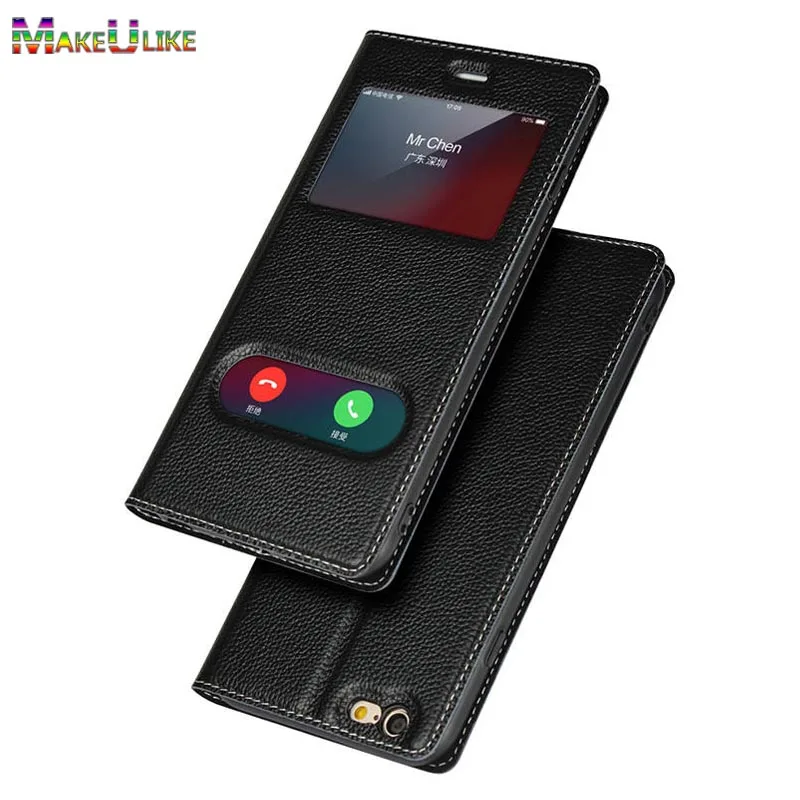 

MAKEULIKE Genuine Leather Case for iPhone 6 6S Plus Flip Case Adsorption Window View Cover For iPhone 6/6S Plus Phone Bags cases