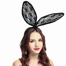 Мода Банни женщины девушки повязки для волос Кружева уши кролика вуаль черный красный белый сексуальная маска на глаза для Хэллоуина вечерние головной убор лента для волос