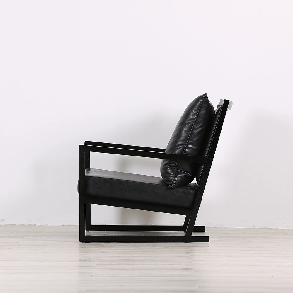 Кресло для гостиной современный американский стиль черный твердый дерево масло воск искусственная кожа кресло