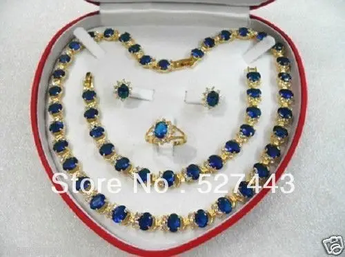 

Wholesale Women's gift Blue Crystal Gold-plated Earring Bracelet Necklace Ring