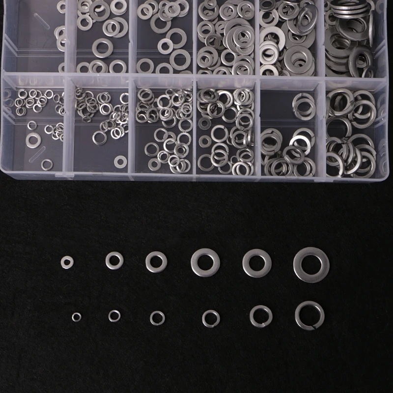 

350Pcs Stainless Steel Washers Assortment Set Flat Gasket Set W/Fla+Spring/LockType For Hardware