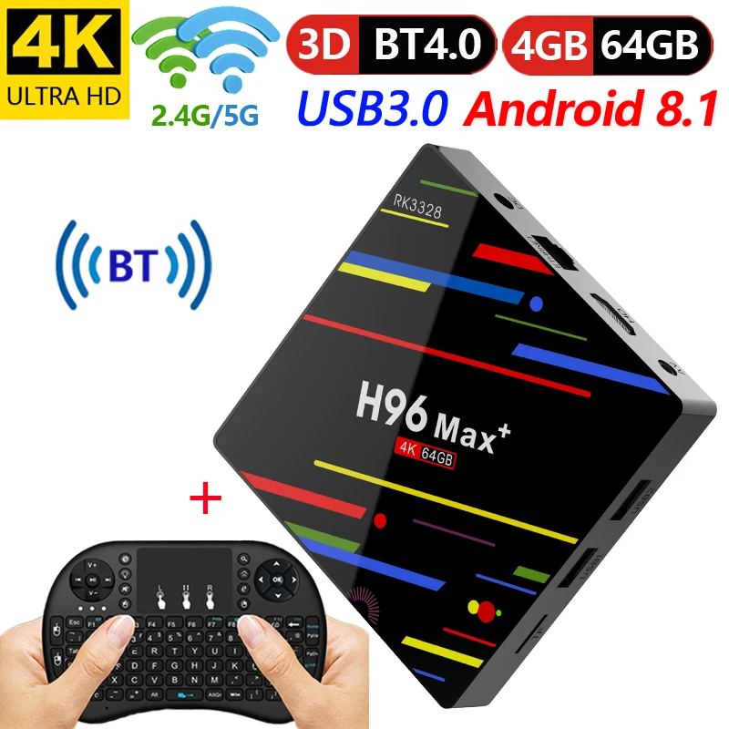 4 ГБ 64 ГБ Android 8,1 ТВ приставка H96 Max+ RK3328 Четырехъядерный 4G/32G USB 3,0 Smart 4K ТВ приставка опционально 2,4G/5G двойной wifi Bluetooth