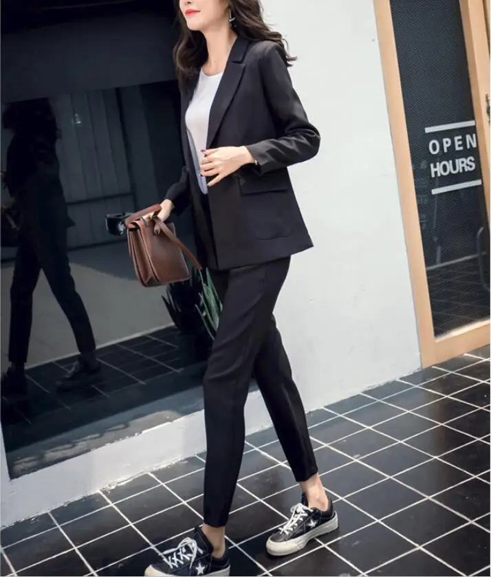 

Casual women's suit suit 2019 new solid color temperament elegant office suit jacket and small feet pants two sets XS-XXL