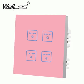 

Hotel Wallpad UK 4 Gang 2 Way Waterproof Pink Glass LED Indicator Smart Wall Light Switch Touch Panel