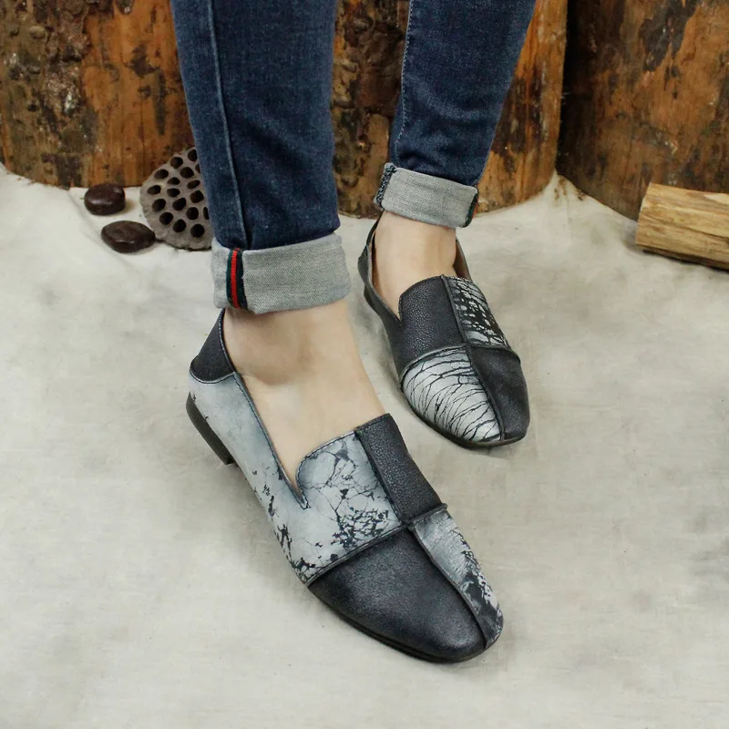 

Spring Autumn Women Ballet Flats Shallow Mouth Women Flat Shoes Round Toe Handmade Genuine Leather Flats Slip On