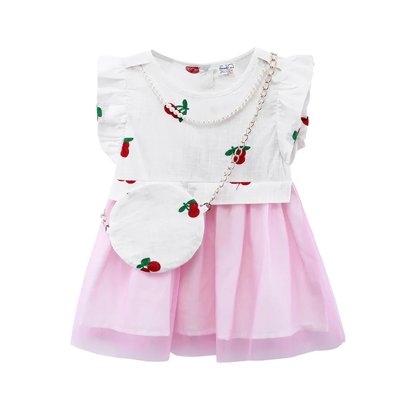 New Summer Girls font b Dress b font Strawberry Embroidery Kids font b Dresses b font