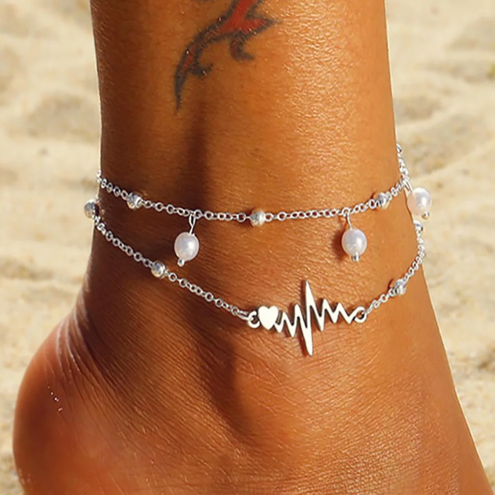 Fashion Anklets Bracelet For Ankle Female Simulation Pearl Heart Beads Anklet Women Leg Chain Bohemian Wave Foot Jewelry Fashion Anklets Bracelet For Ankle Female Simulation Pearl Heart Beads Anklet Women Leg Chain Bohemian Wave Foot Jewelry