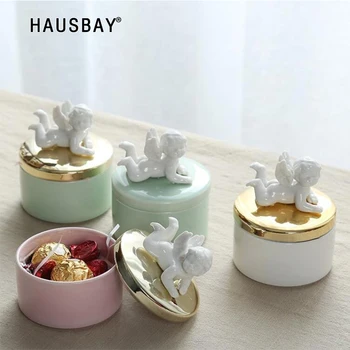 

European Ceramic Candy Box Chocolate Jar Wedding Gift Box Baby Full Birth Ceremony Party Decoration Supply Angel Crafts 04280