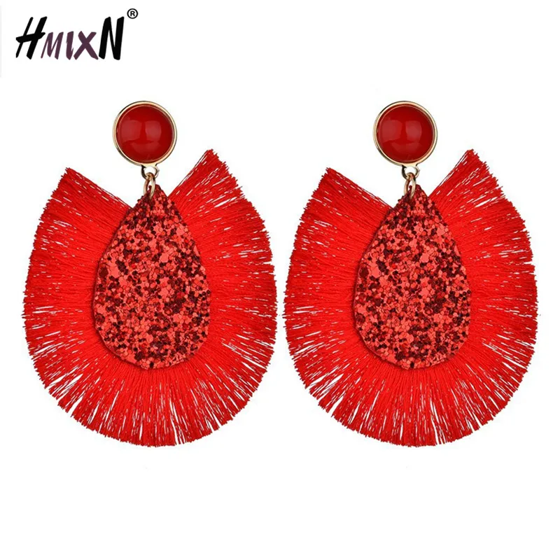 

2019 NEW Earrings shining red Tassel Earring Ethnic Big Fringed Earring For Women Fashion jewelry Hanging Holiday Female Brincos