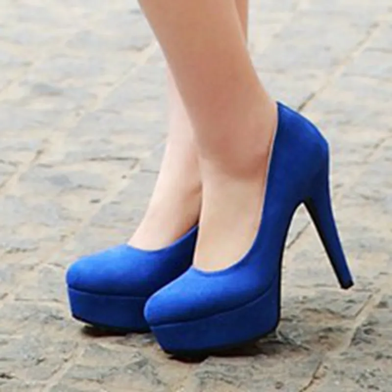 REAVE CAT/обувь на платформе и высоком каблуке женские туфли-лодочки новинка, весенне-летняя рабочая обувь из флока с круглым носком Большие размеры 331-43, синий цвет, A298