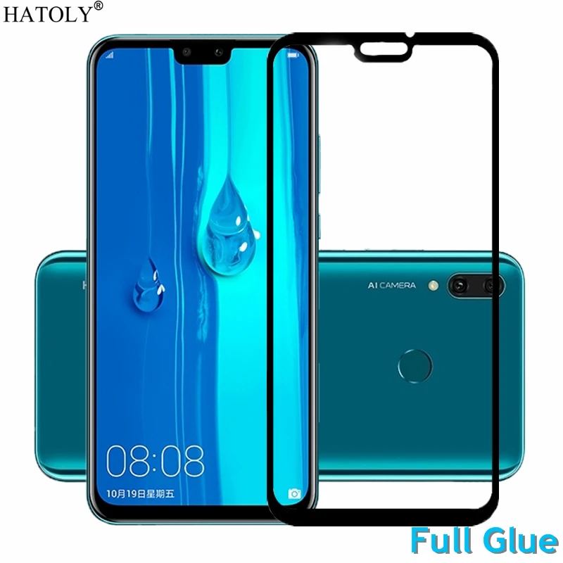Закаленное стекло с полным клеем для huawei Y9 2019 Защитная пленка экрана 9 9H полное