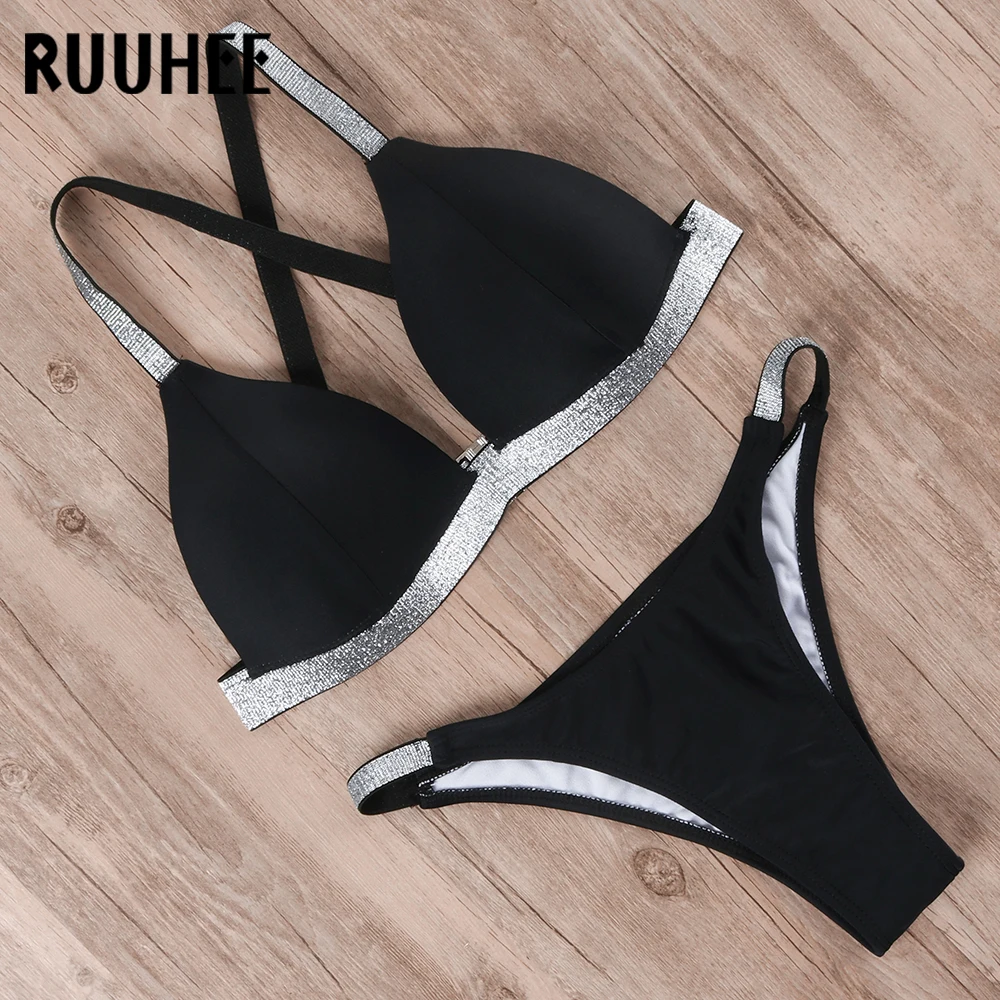 Billige RUUHEE Push Up Bikini 2019 Bademode Frauen Badeanzug Kreuz Strap Badeanzug Frauen Bikini Set Leopard Druck Strand Tragen Biquini